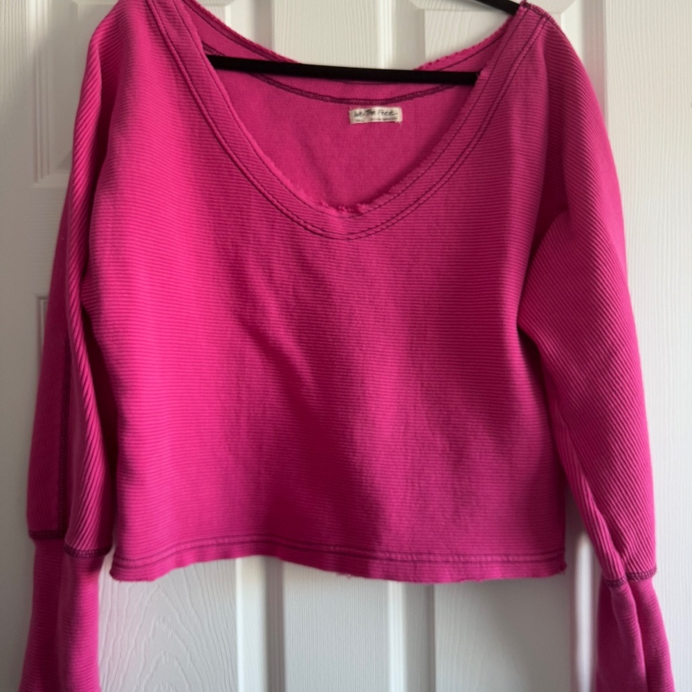 We The Free Free People Ribbed Cropped Top Hot Pink Magenta S